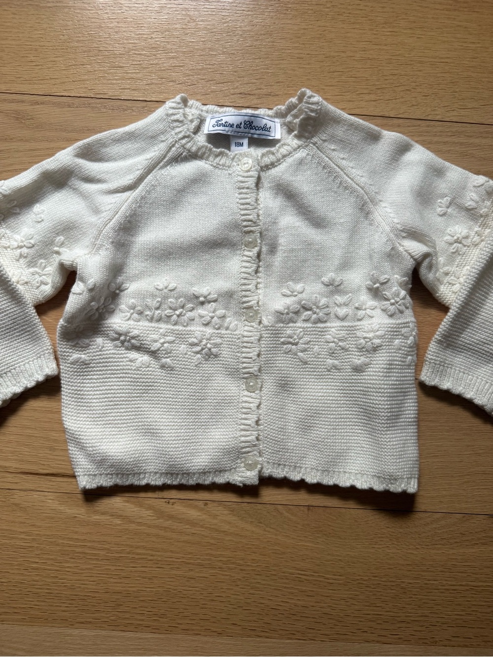 Tartine et Chocolat Ivory Knit Floral Baby Cardigan
